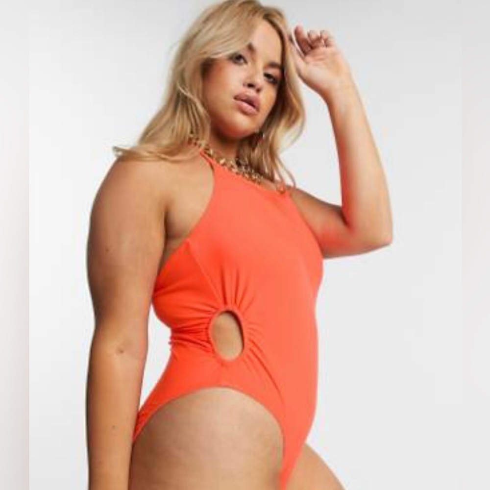 Unique21 Hero Plus Ruched Keyhole Vibrant Orange Swimsuit. NEVER WORN.